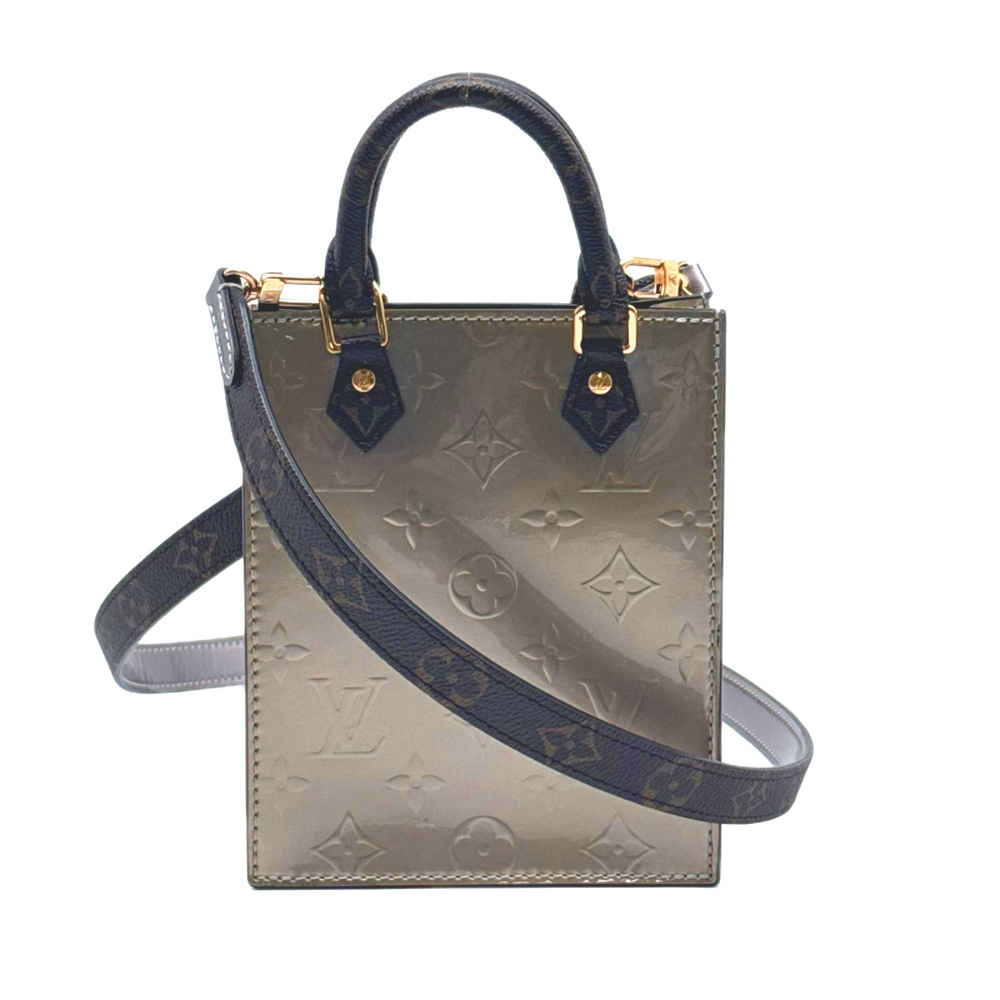 LOUIS VUITTON Monogram Vernis Petite Sac Plat Taupe M90564 Shoulder Bag Gold ...
